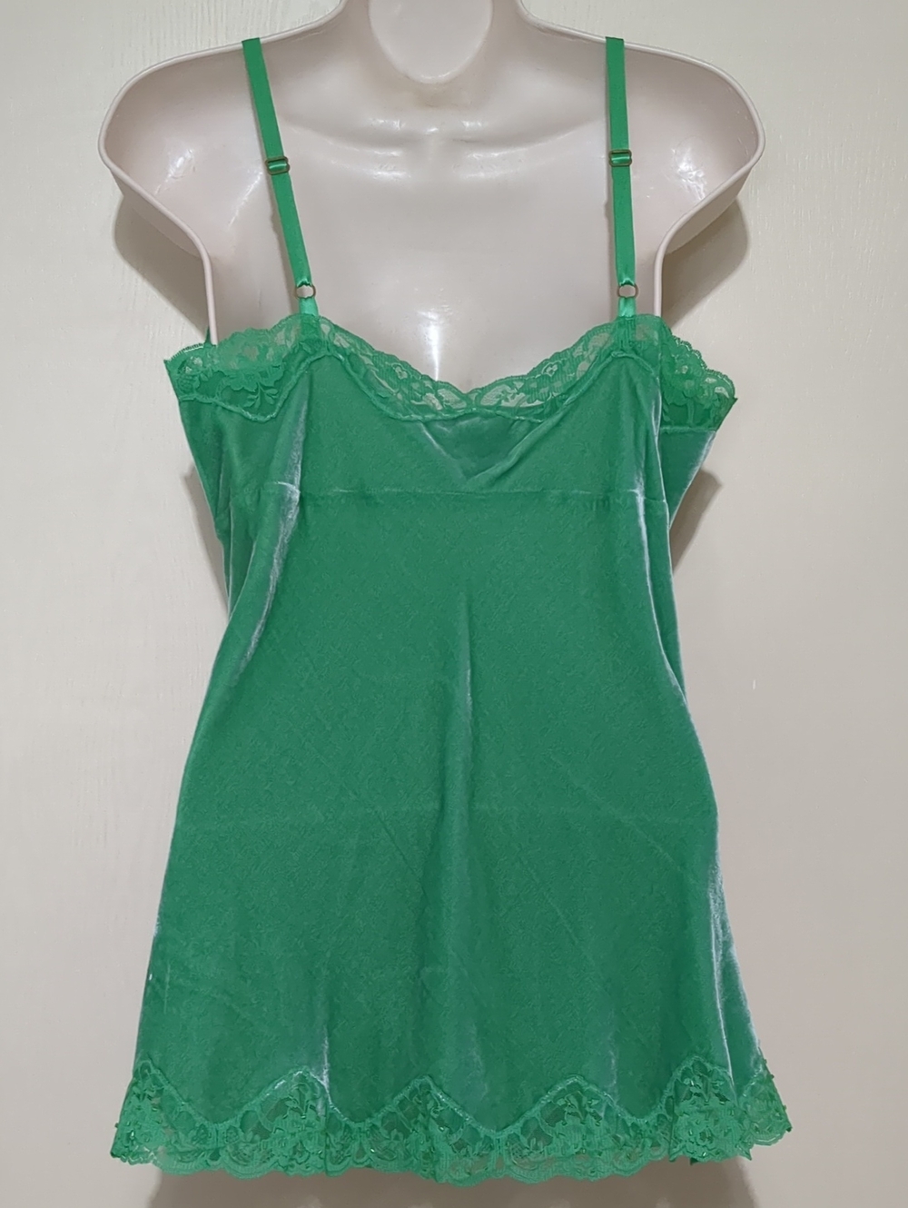 Karen Kane Velvet Lace Trim V Neck Tank Top Cami Beaded Green Size M - Picture 4 of 10